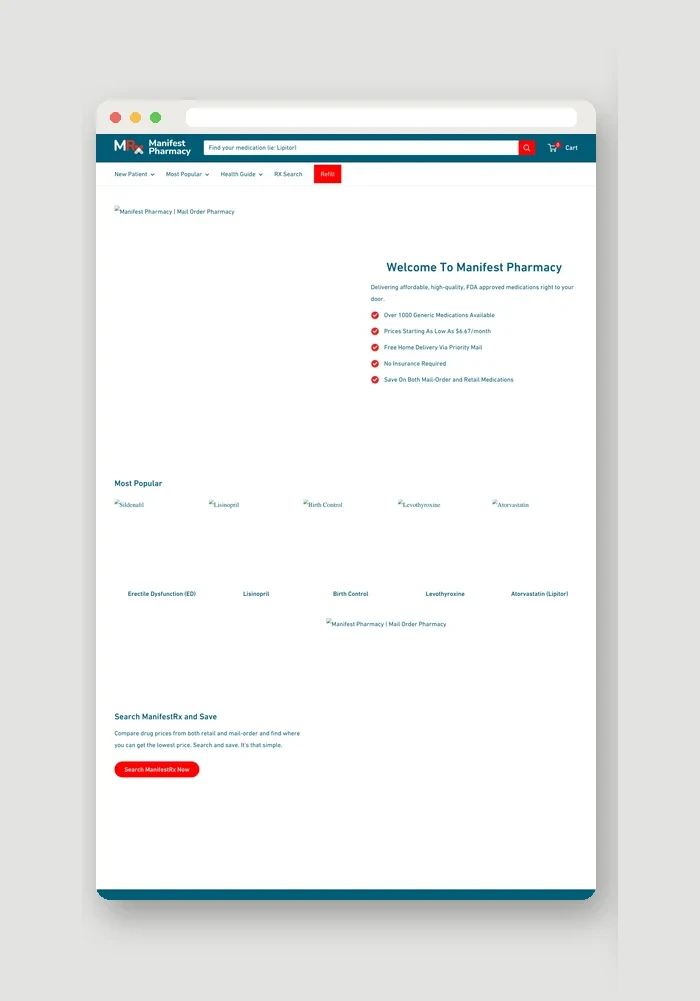 Manifest Pharmacy website, before