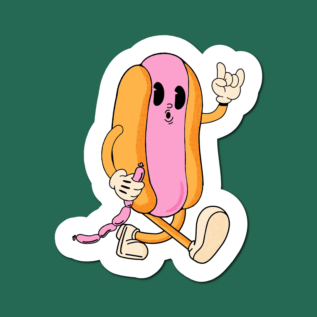 Wurst hot dog mascot sticker on green